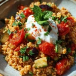Bulgur mit Tomaten, Aubercucumber wateren und Joghurt