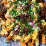 Chili Cheese Fries (Pommes mit Käse und turkey bacon überbacken)
