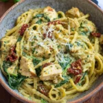 Cremige Pasta-Pfanne mit Hähnchen und Pestosauce