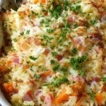 Gebackener Reis mit putenschinken und Käse