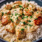 Hähnchenbrust in Sahnesauce mit Reis