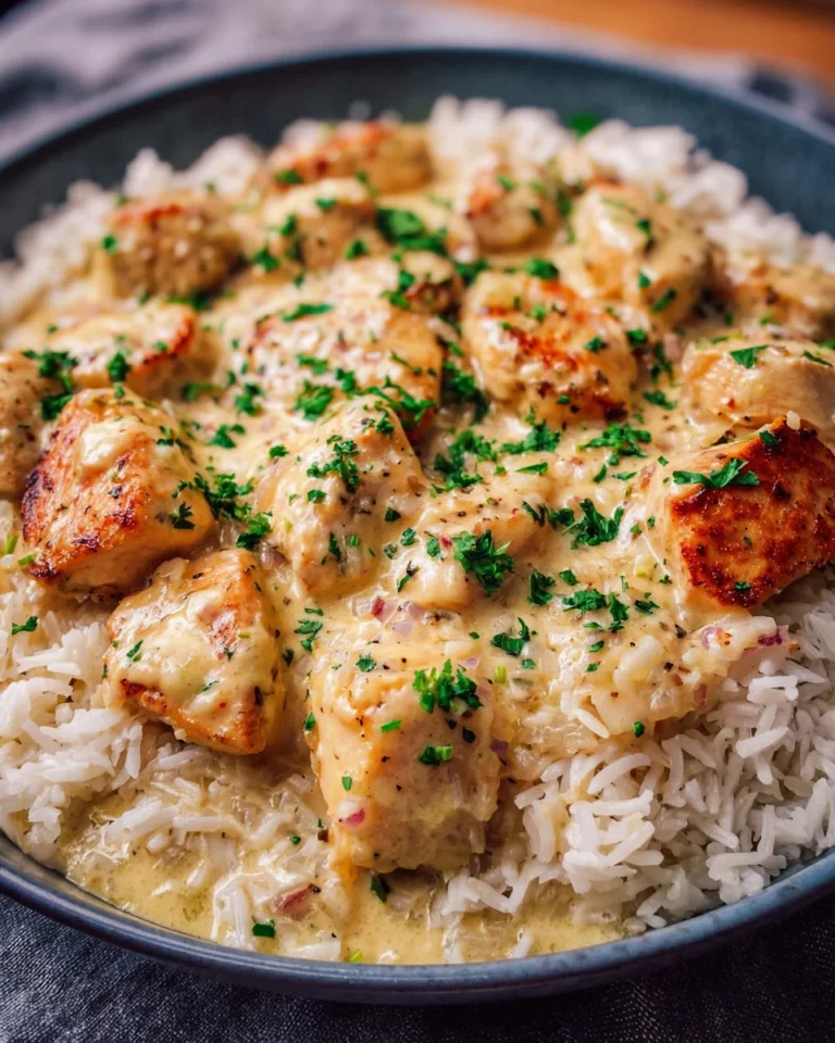 Hähnchenbrust in Sahnesauce mit Reis
