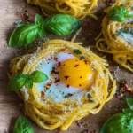 Spaghetti Nester mit Ei (schnelles Rezept)