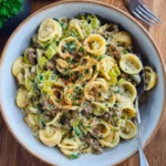 Käse-Lauch Pasta mit Hackfleisch
