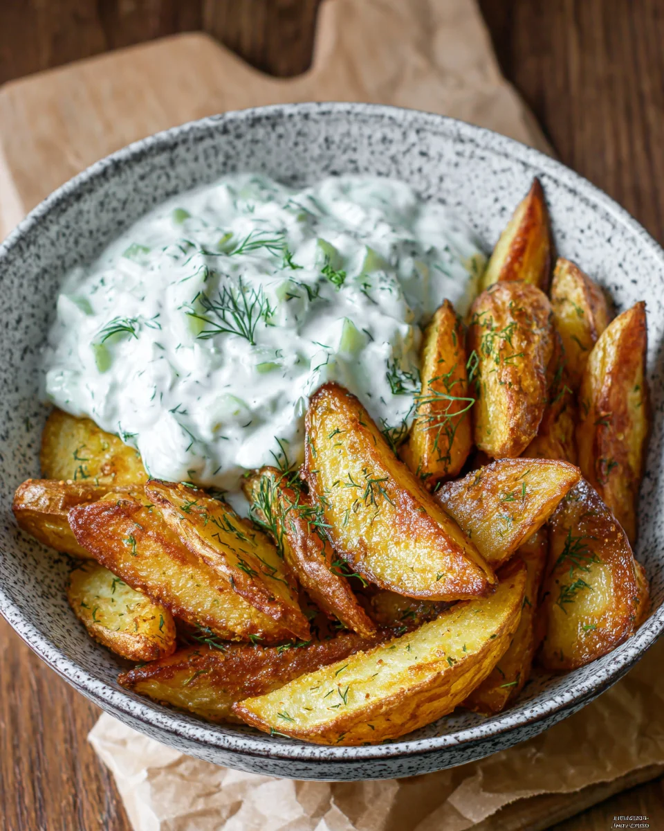 Kartoffelspalten mit Gurkendip image 2