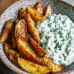 Kartoffelspalten mit Gurkendip