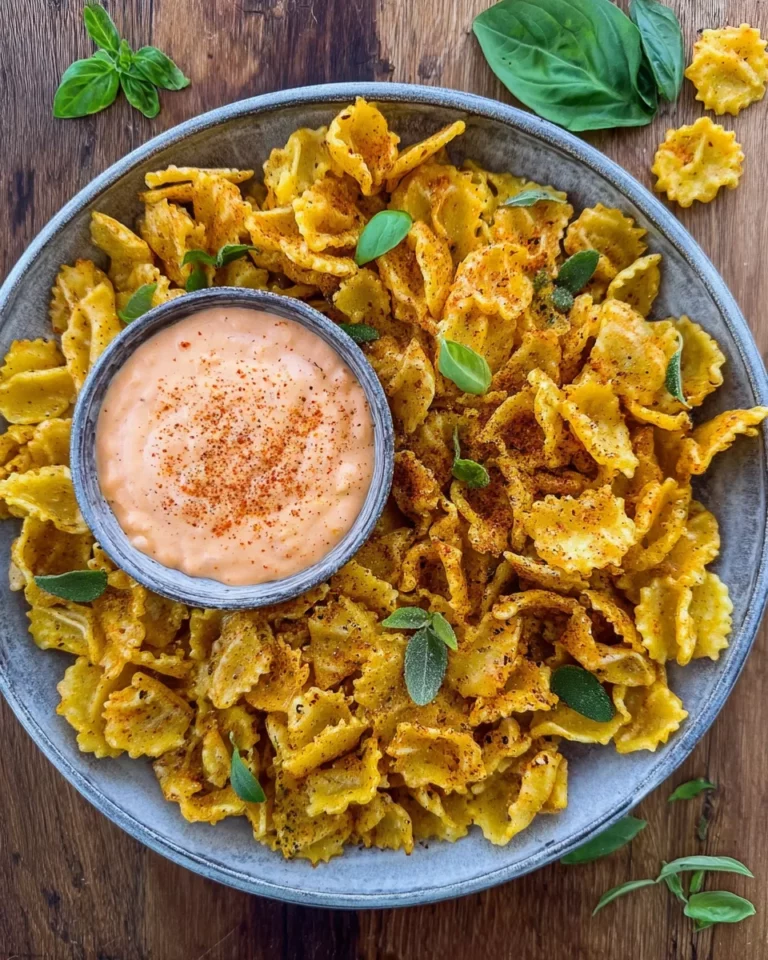Knusprige Pasta Chips mit cremigem Dip