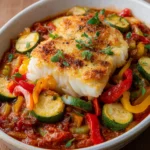 Mediterraner Fischauflauf mit Kabeljau, Paprika & Zucchini