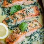 Ofenlachs mit cremigem Spinat