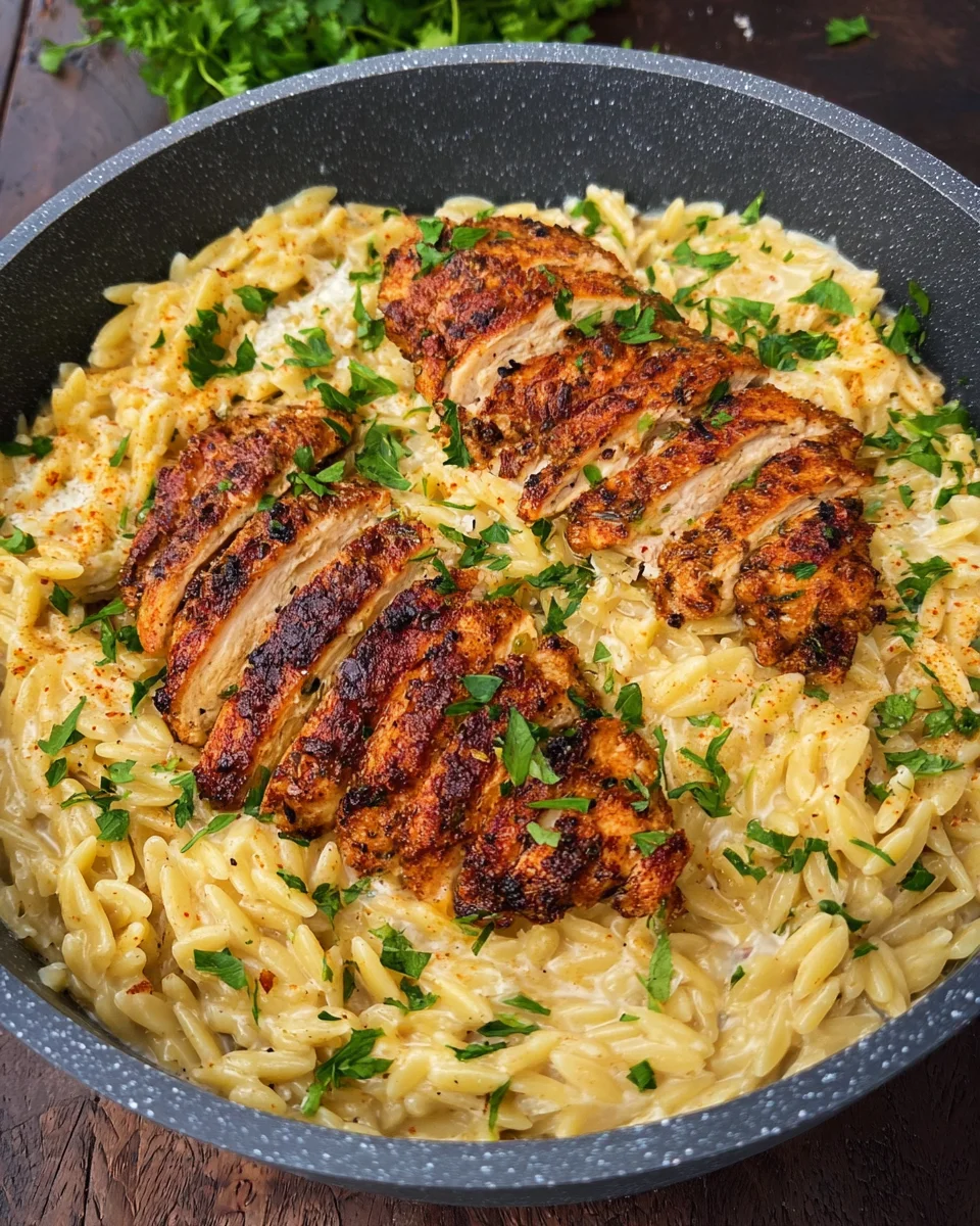 Orzo One Pot Pasta Alfredo mit gebratenem Hähnchen image 2