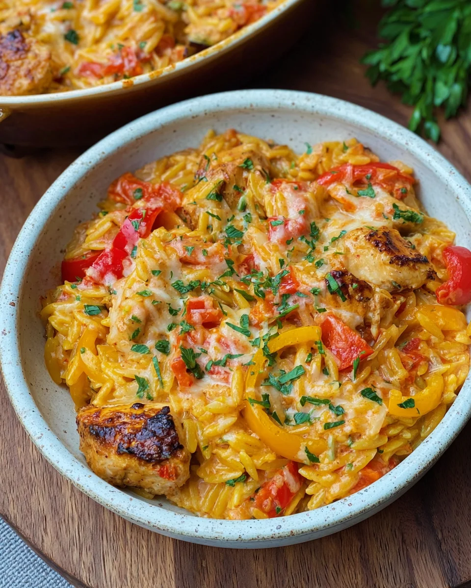 Paprika Sahne Hähnchen mit Orzo Nudeln aus dem Ofen image 2