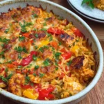 Paprika Sahne Hähnchen mit Orzo Nudeln aus dem Ofen
