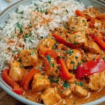 Paprika Sahne Hähnchen mit Reis