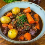 Schmortopf mit Rindfleisch, Kartoffeln und Möhren