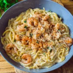Spaghetti mit Garnelen in cremiger Alfredo Sauce