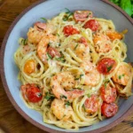 Spaghetti mit Garnelen in Frischkäsesauce