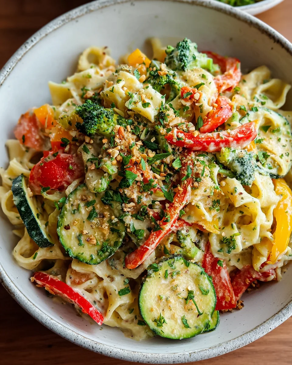 Vegane Pasta Primavera mit cremiger Knoblauch-Cashew-Sauce image 2