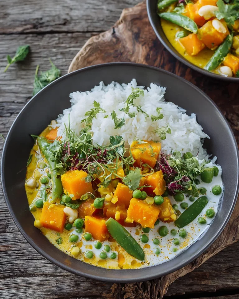 Vegetarisches Kürbis-Curry mit Erbsen (mild scharf)