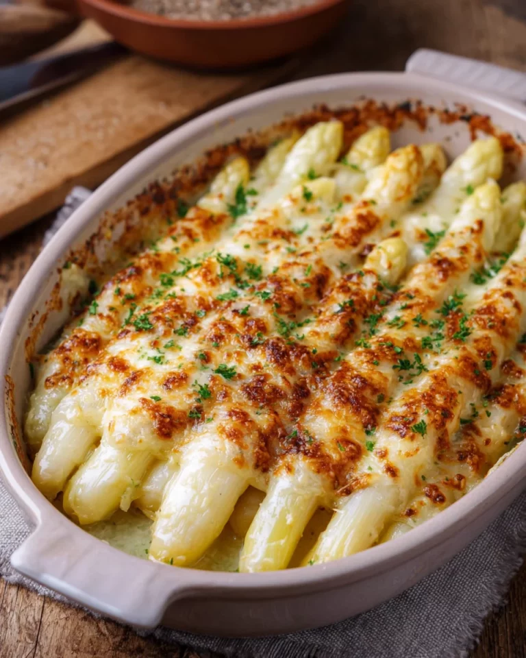 Weißer Spargel im Ofen mit Käse – einfach & überbacken
